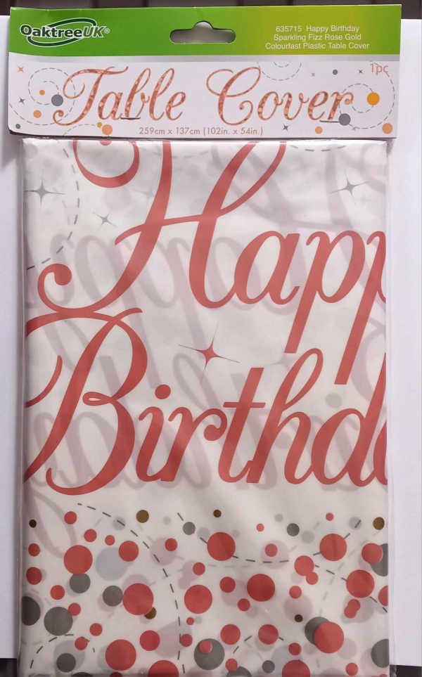 Sparkling Fizz Happy Birthday Tablecover Rose Gold
